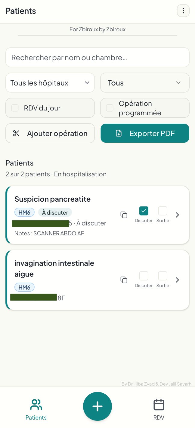 SituaTrack mobile patient list, diagnosis first