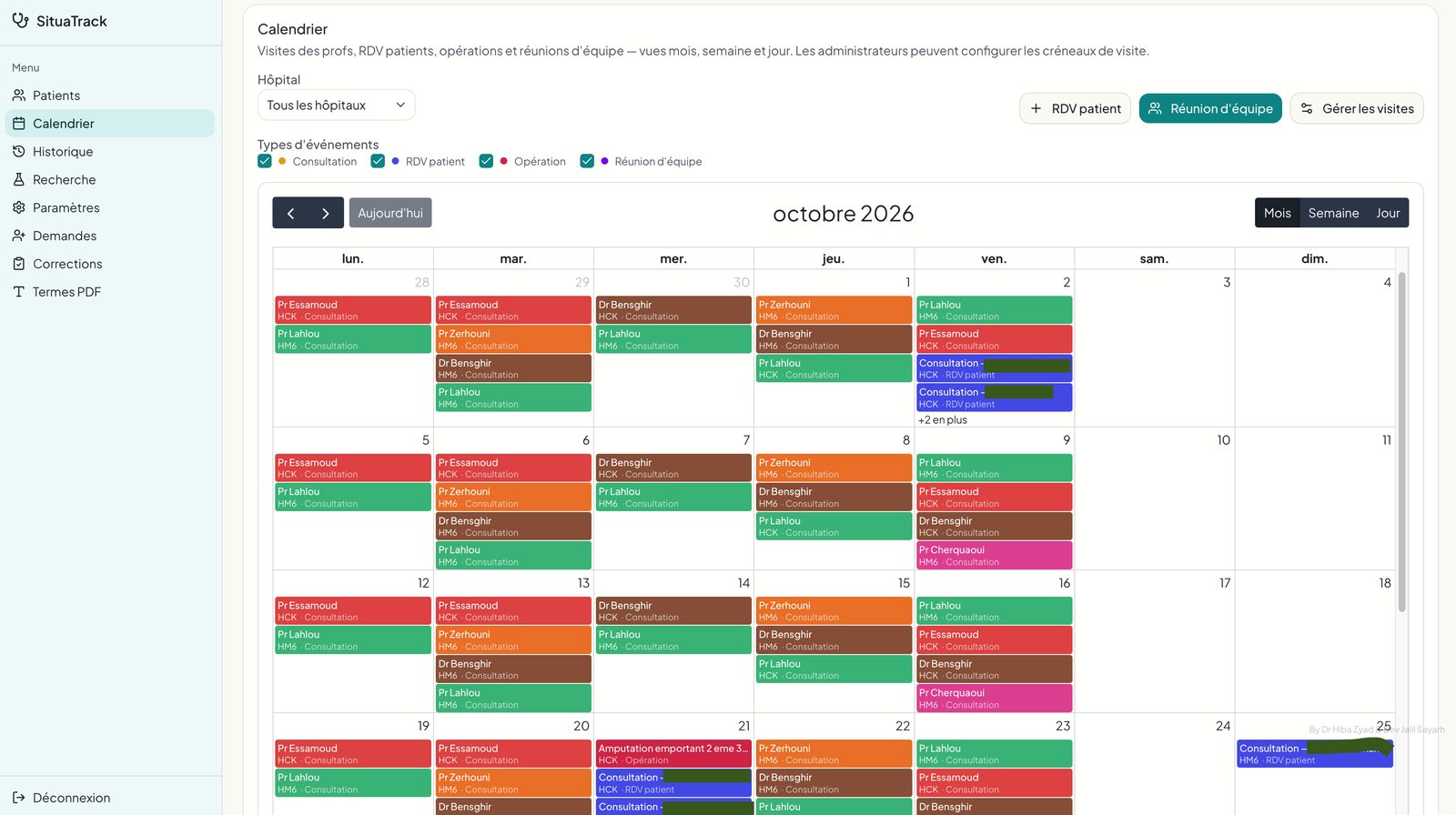 SituaTrack calendar for visits, operations, and meetings