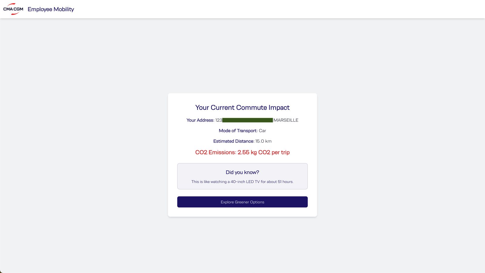 Personal carbon estimate before the choice