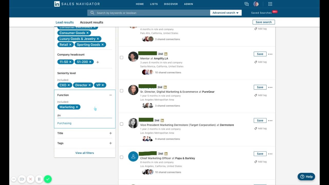 LinkedIn Sales Navigator search used to source Scout leads