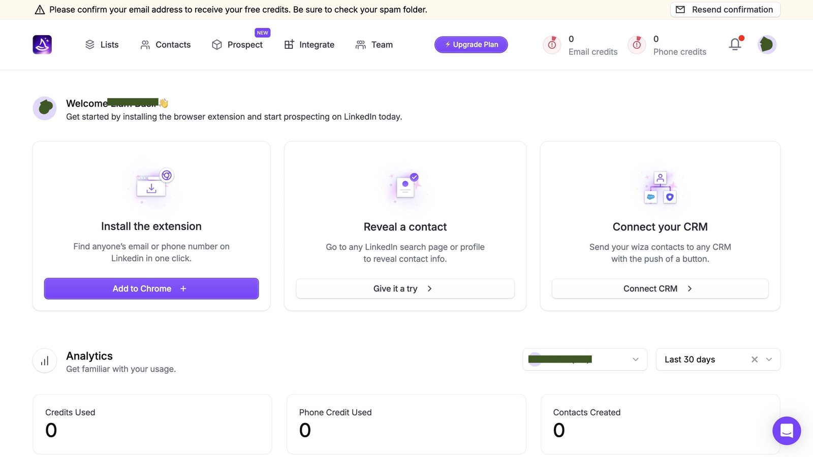 Wiza dashboard used to reveal contact details